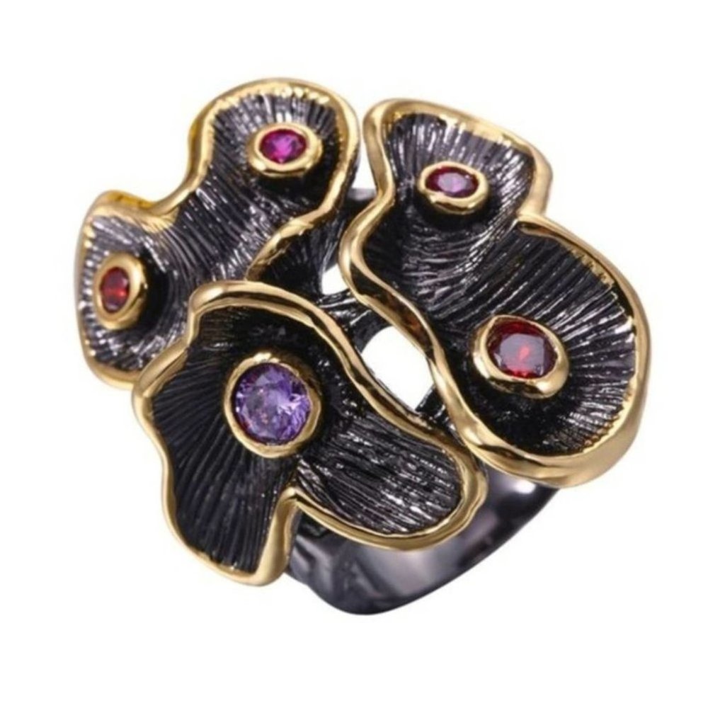 Peermont Black Rhodium Plated Black & Gold Ring 7